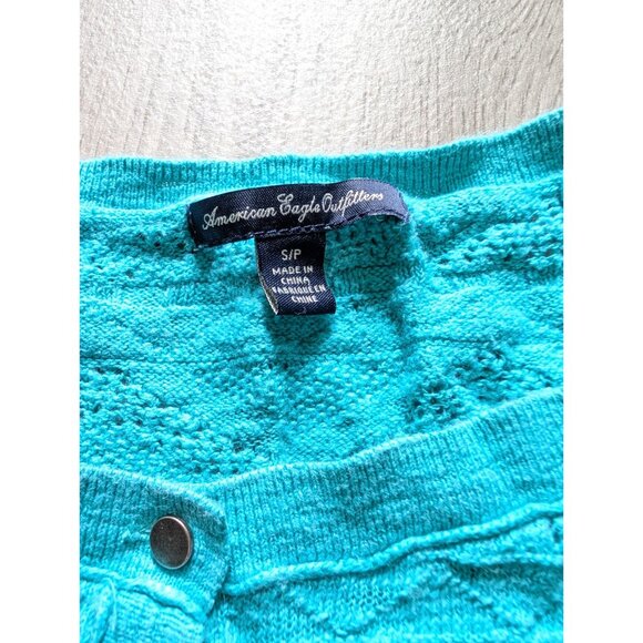 American Eagle Outfitters Womens Turquoise Knit Cardigan Sweater S/P Lightweight - Picture 5 of 7